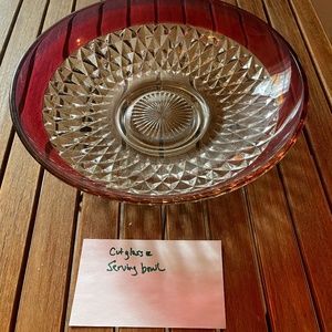 Vintage Indiana Glass Diamond Point Ruby Band Salad/Serving Bowl